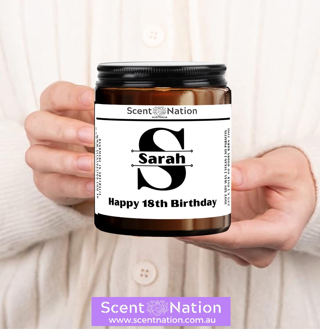 18th birthday monogram candle gift – handcrafted unique keepsake in Australia