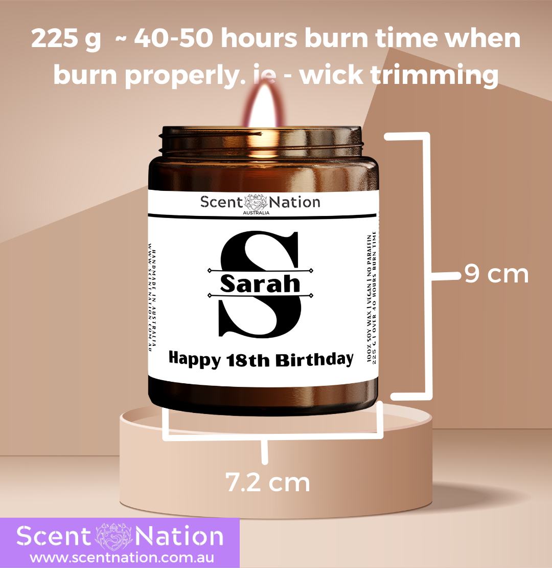 18th birthday unique gift ideas – custom monogram candle for best friend