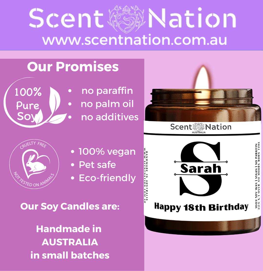 Personalised monogram candle for 18th birthday – handcrafted gift idea Australia