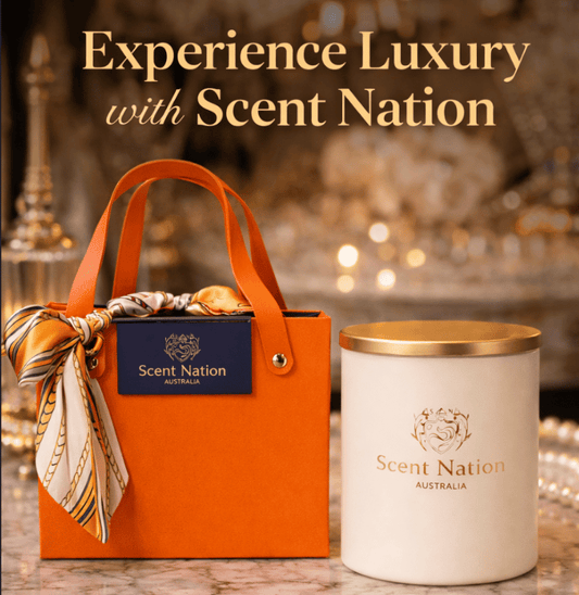 Best_Fragrance_Luxury_Scented_Candle_Black_Opium_next_to_an_elegant_orange_gift_box_by_Scent_Nation