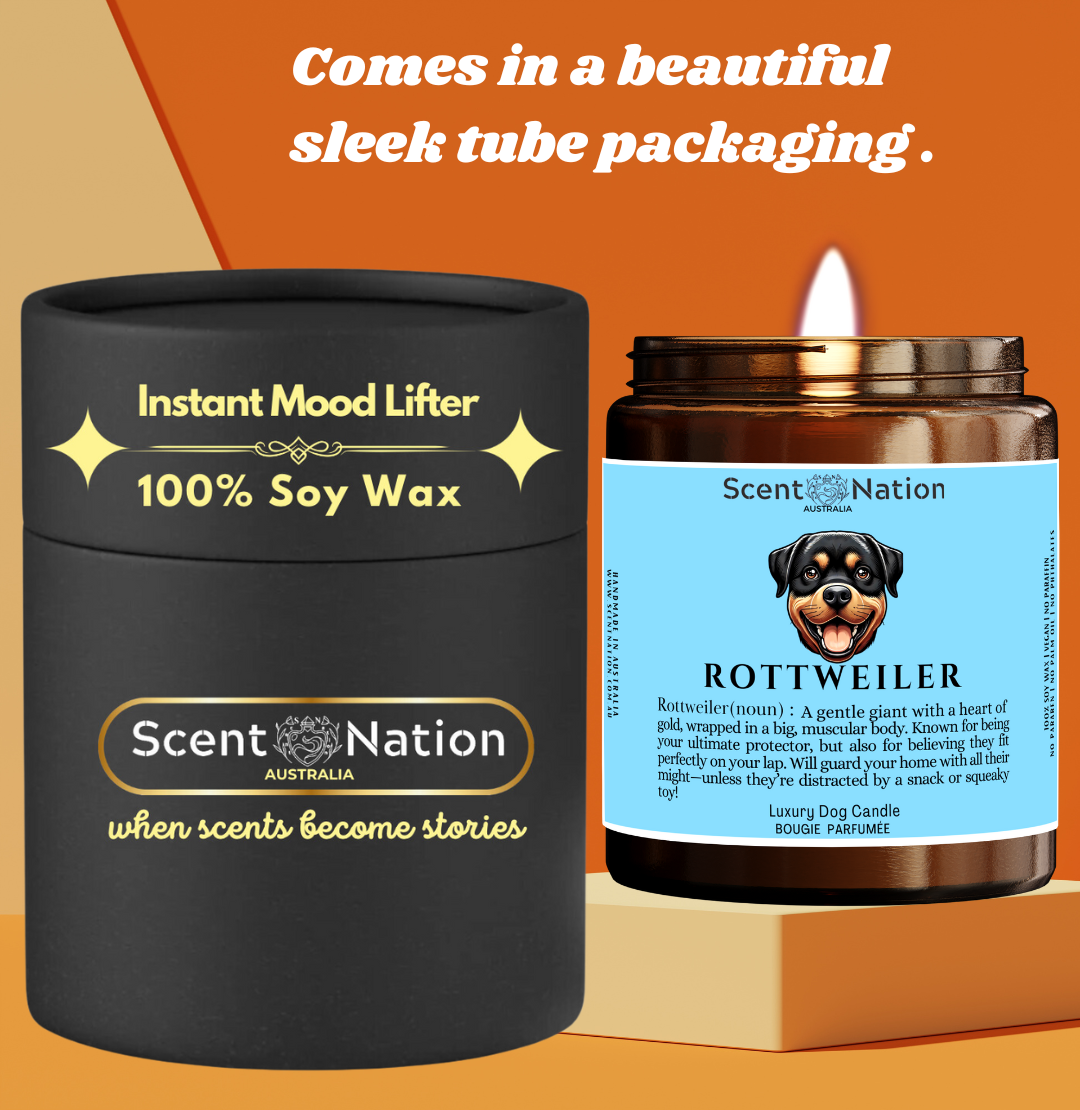 Luxury Dog Owner Gift Box - ROTTWEILER Soy candle handmade in Australia. Premium Dog Lover Soy Candles
