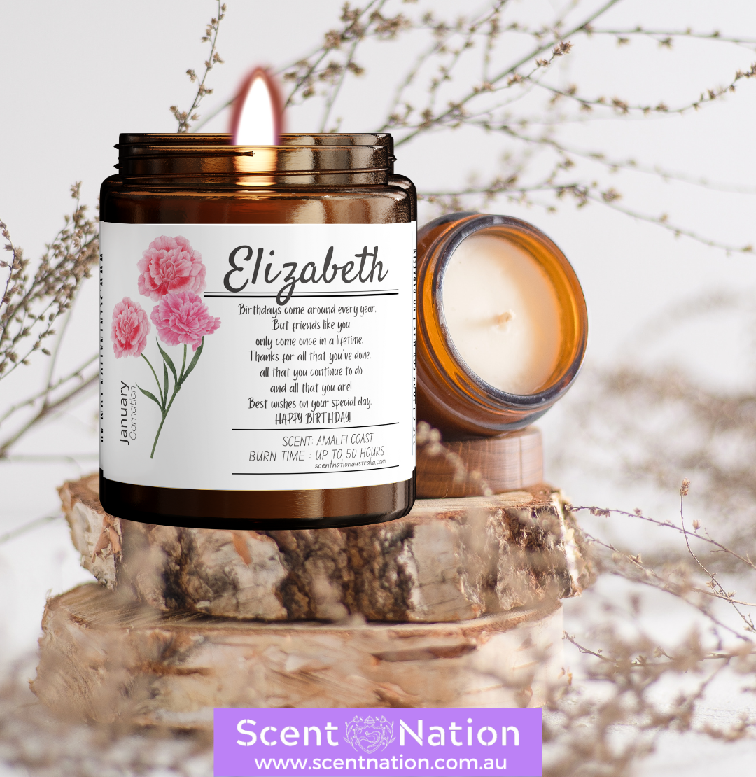 Charming birth month soy candle, designed to reflect the essence of each month