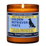 Sausage dog presents – The Golden Retriever Fart Candle, a Scent Nation hand-poured soy candle in an amber jar with its printed label, Australia