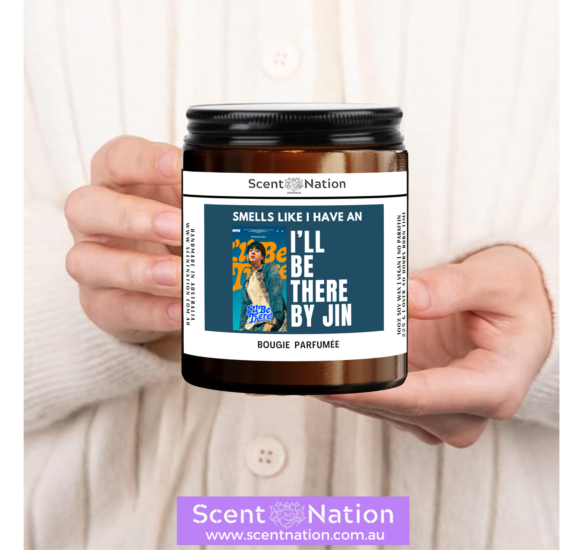 JIN INSPIRED SCENTED CANDLE - JIN'S DEBUT ALBUM HAPPY