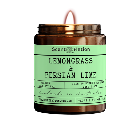 Scent Nation Australia Lemongrass and persian lime scented candle, 100% soy wax, non toxic, phthalate free, paraben free, Australian made home scents