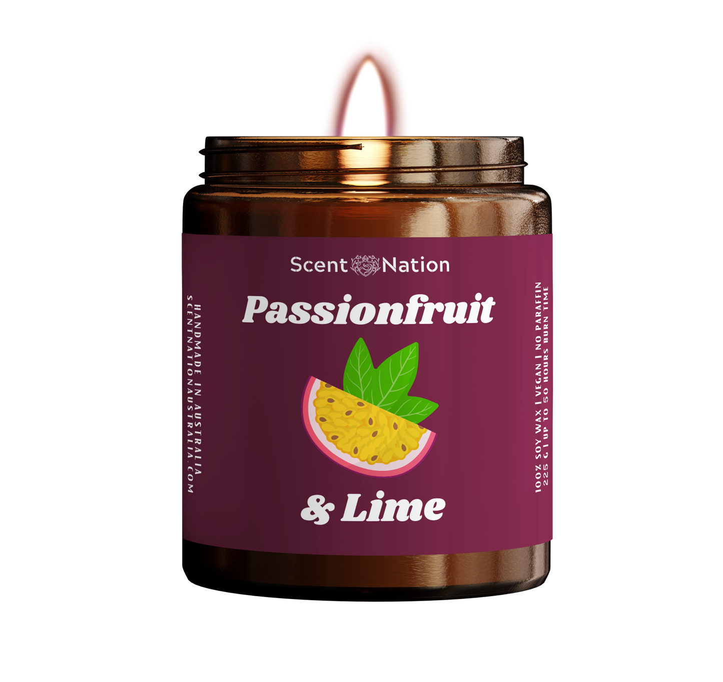 Passion fruit soy candle, ideal for creating a bright and uplifting ambiance.