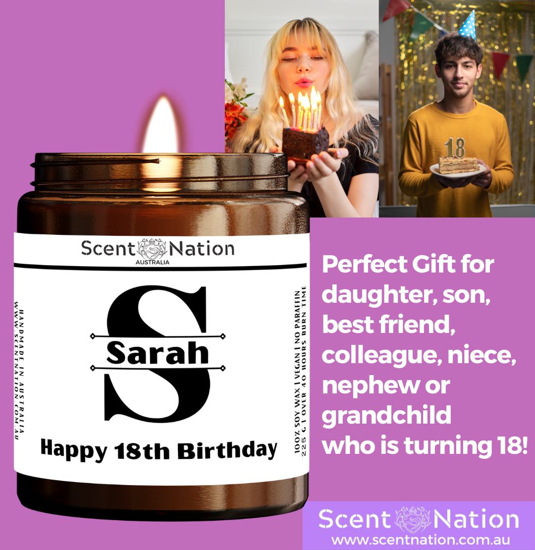 Unique 18th birthday gift for son – elegant monogram candle keepsake