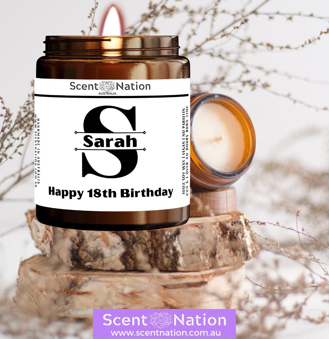 Unique 18th birthday present – personalised monogram candle for best friend