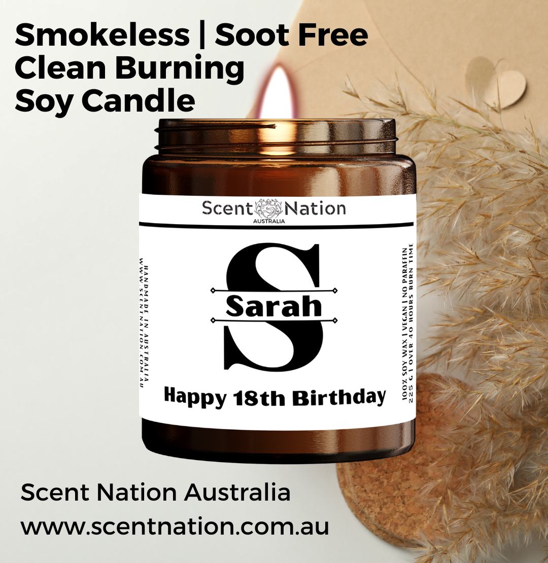 Sentimental 18th birthday keepsake – personalised monogram candle for milestone birthday