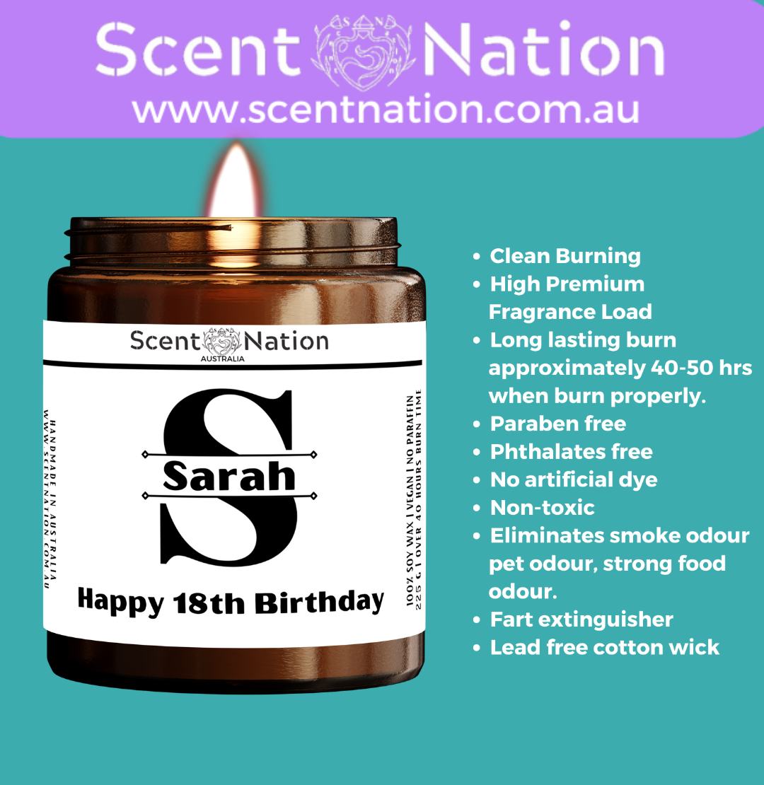 Personalized monogram candle, paraben free, high premium, clean burning candle, eliminates smoke odour, pet odour, strong food odour, no artificial dye candle, phthalates free