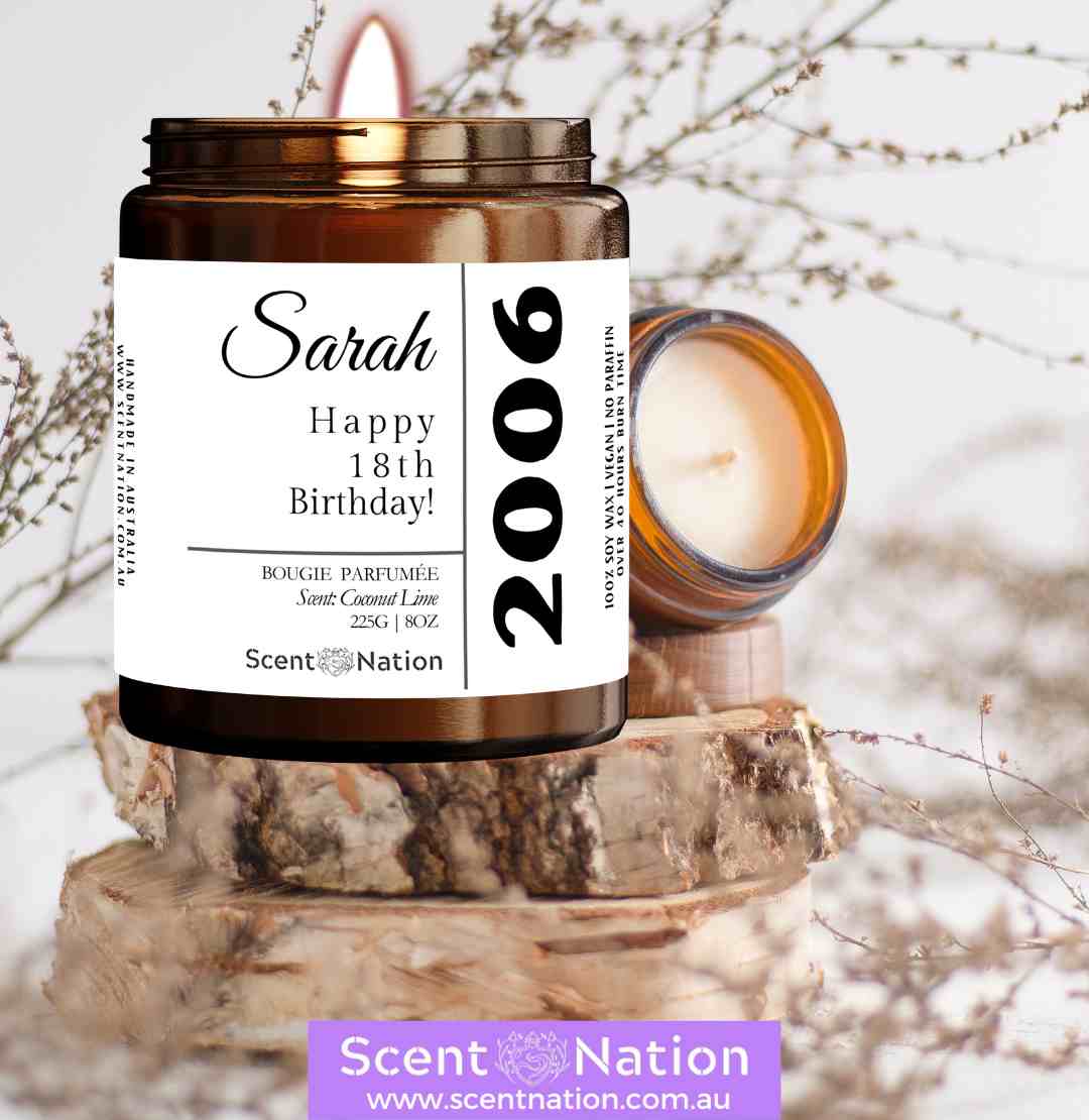 Personalised 18th birthday candle hand-poured by Scent Nation Australia