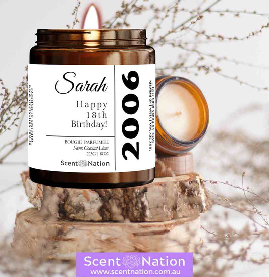 Personalised 18th birthday candle hand-poured by Scent Nation Australia