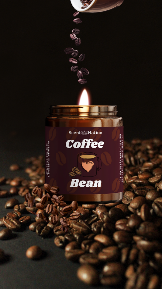 Hand-poured Coffee Bean scented candle in amber glass jar — Scent Nation Australia, NSW home studio