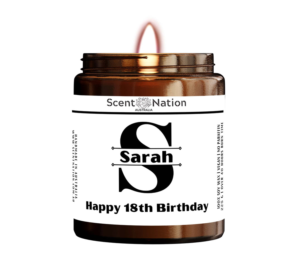 18th birthday gift ideas monogram candle for friends – unique keepsake from Australia