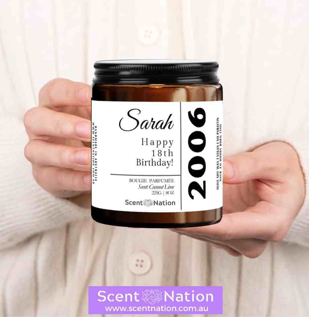 18th birthday present ideas – personalised candle for daughter in Australia