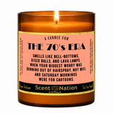 1950s nostalgia gifts – The 70s Era Candle, a Scent Nation hand-poured soy candle in an amber jar with its printed label, Australia