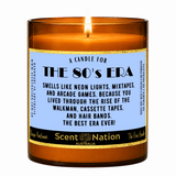 1970s nostalgia gifts – The 80s Era Candle, a Scent Nation hand-poured soy candle in an amber jar with its printed label, Australia