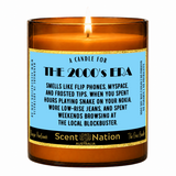 90s nostalgia gifts – The Early 2000s Era Candle, a Scent Nation hand-poured soy candle in an amber jar with its printed label, Australia