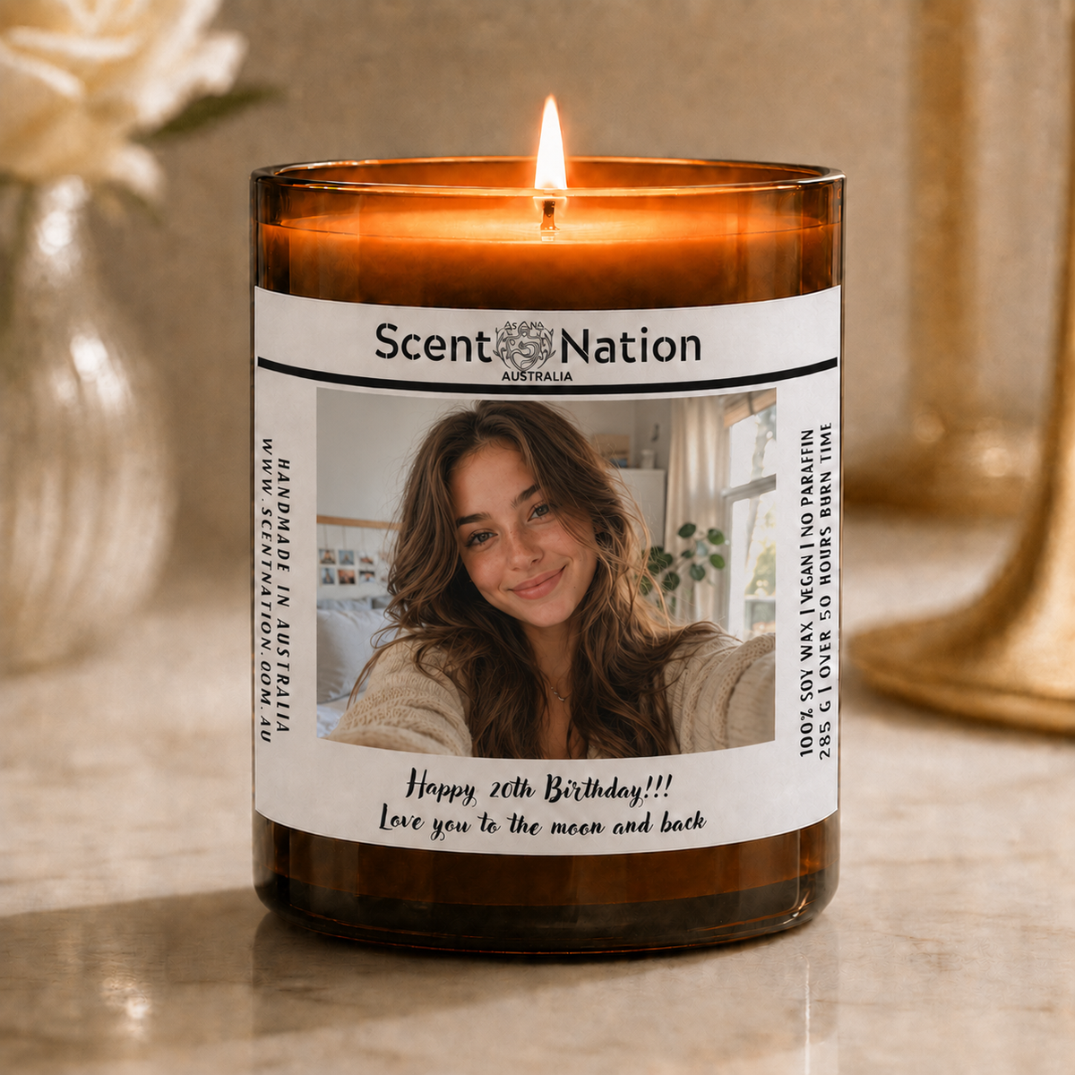 Happy 20th Birthday Photo Cand Gift - Scented Soy Candle Australia