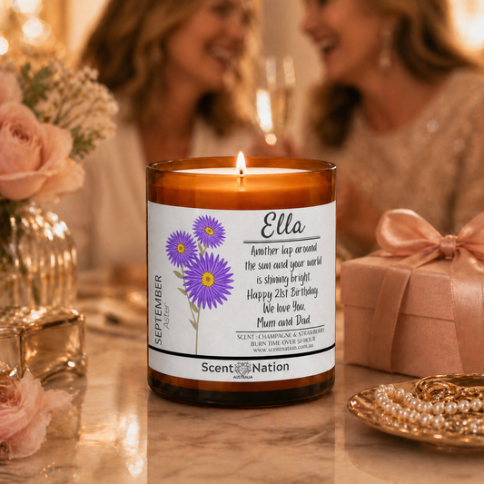 Best personalised 21st birthday gift in Australia with Name and message soy candle