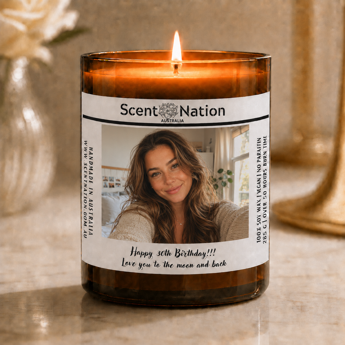30th birthday gift personalised with photo name and message Scent Nation Australia 48 hour dispatch