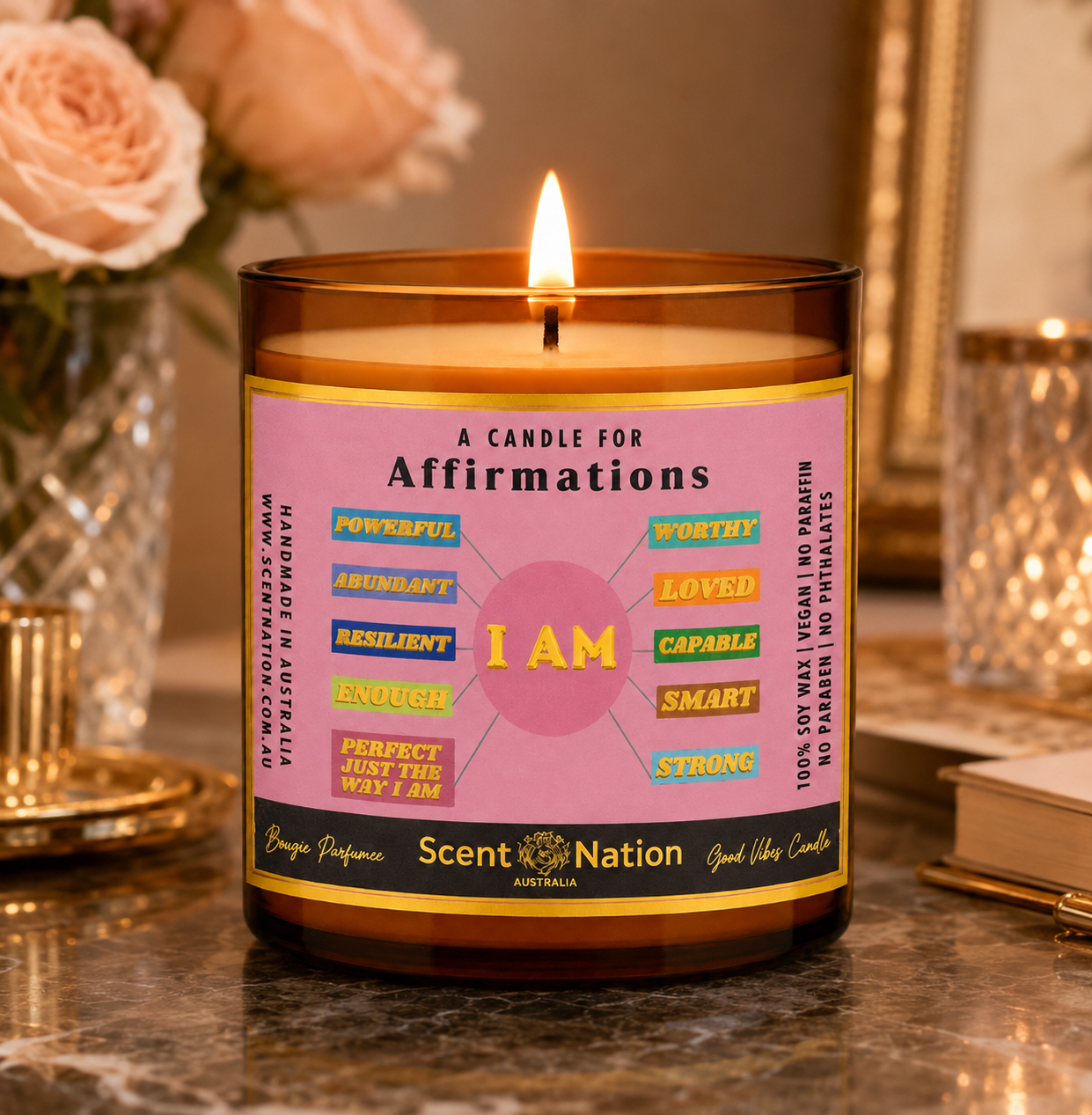Affirmation Candle Meditation I AM soy candle by Scent Nation Australia 48 hour dispatch