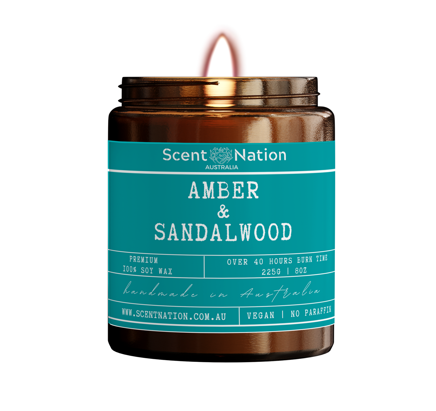 Scent Nation Australia Amber and Sandalwood scented candle, 100% soy wax, non toxic, phthalate free, paraben free, Australian made home scents