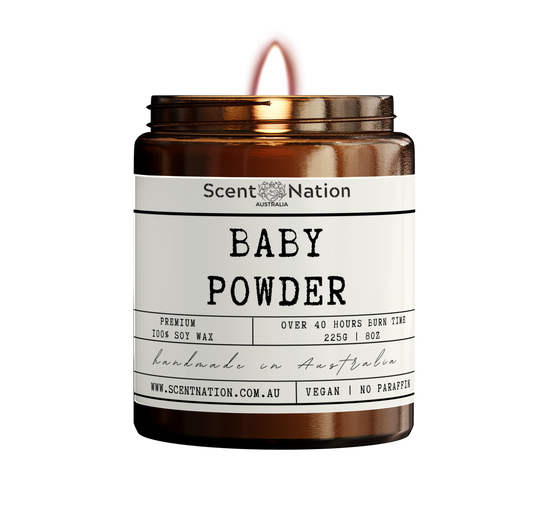 Scent Nation Australia Baby Powder scented candle, 100% soy wax, non toxic, phthalate free, paraben free, Australian made home scents