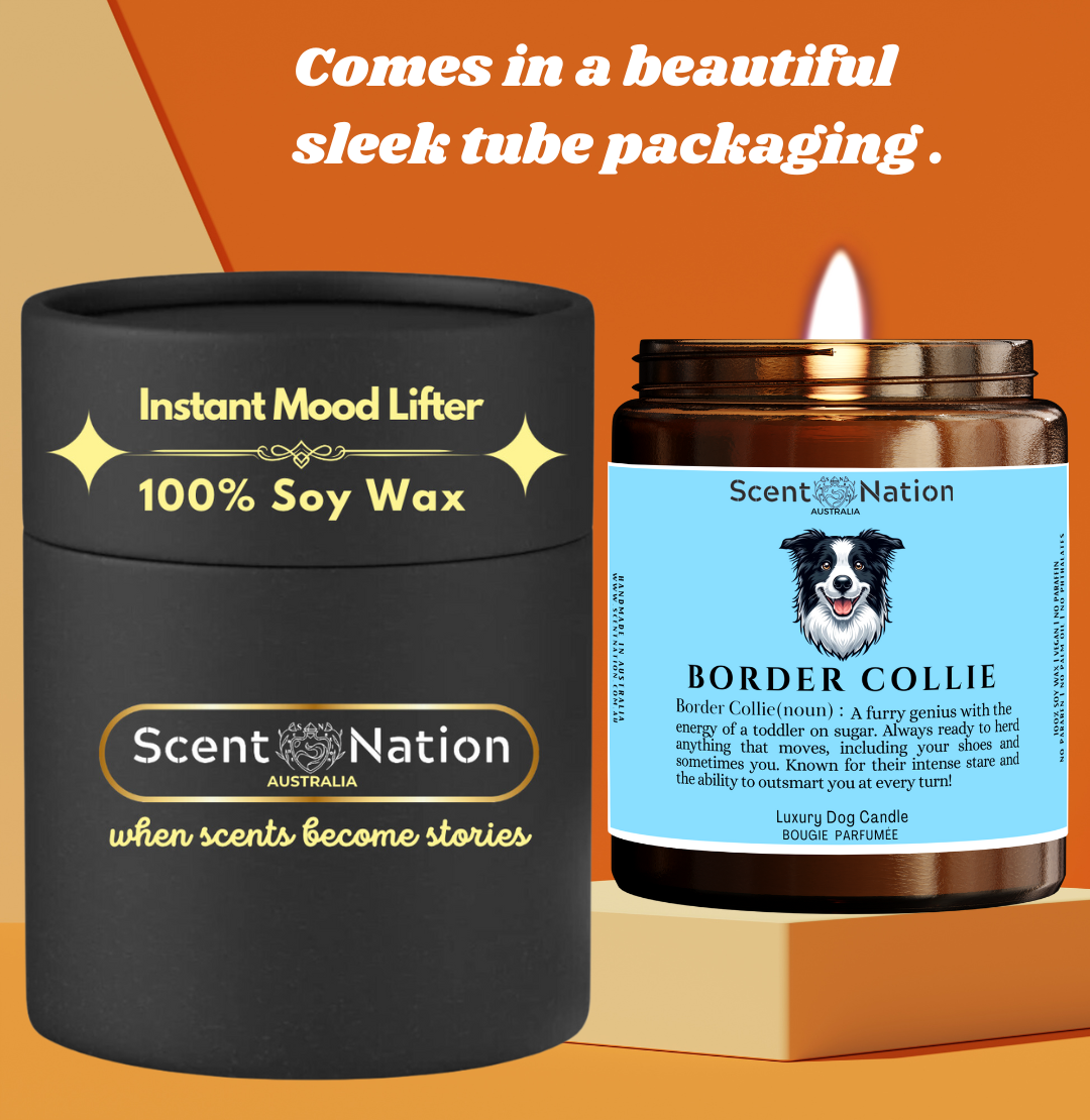 Luxury Dog Owner Gift Box - BORDER COLLIE   Soy candle handmade in Australia. Premium Dog Lover Soy Candles
