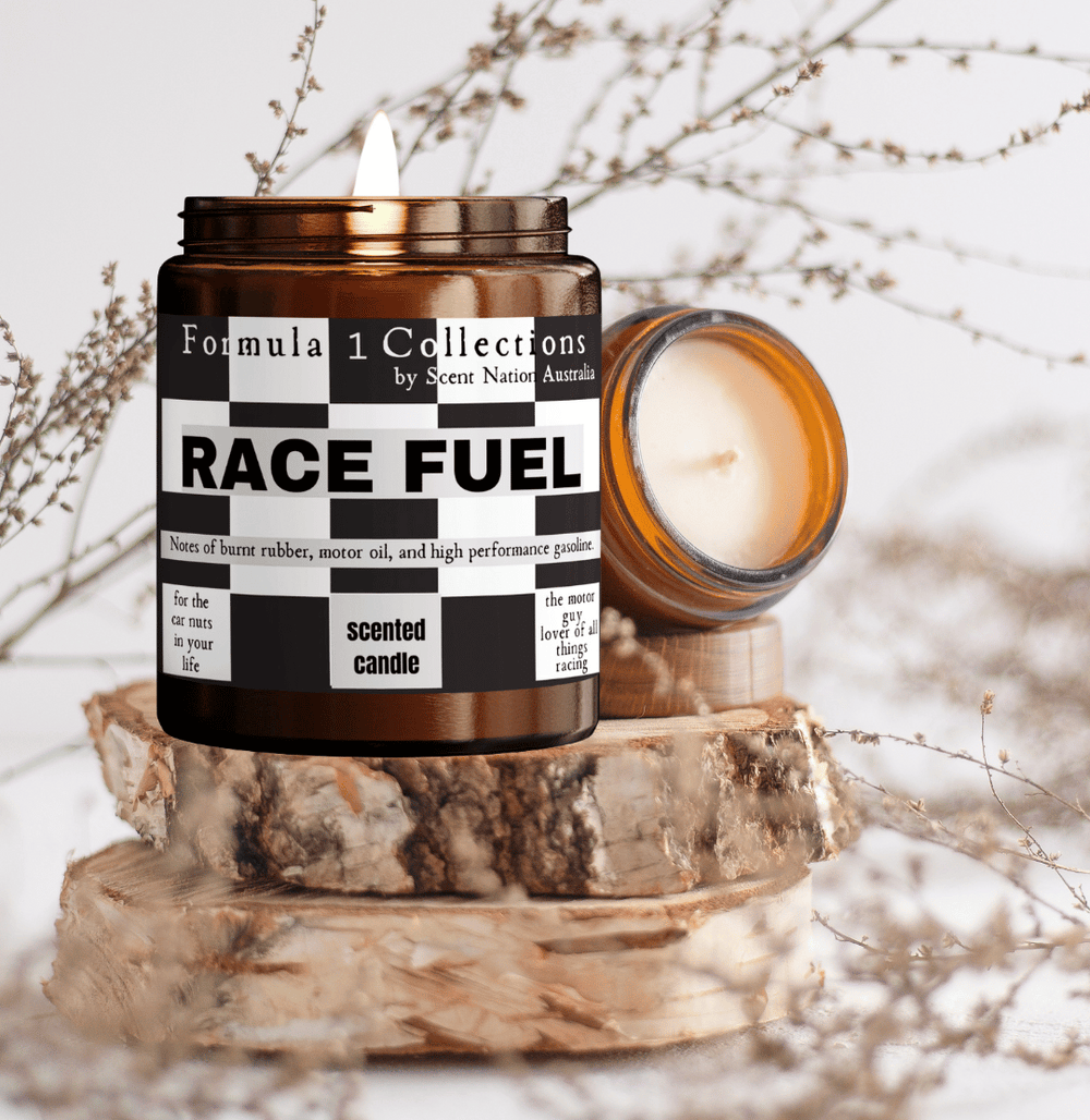 Petrol Candle made in Australia Racing Fuel Petrol Candle, designed to celebrate the spirit of Formula 1 racing.
