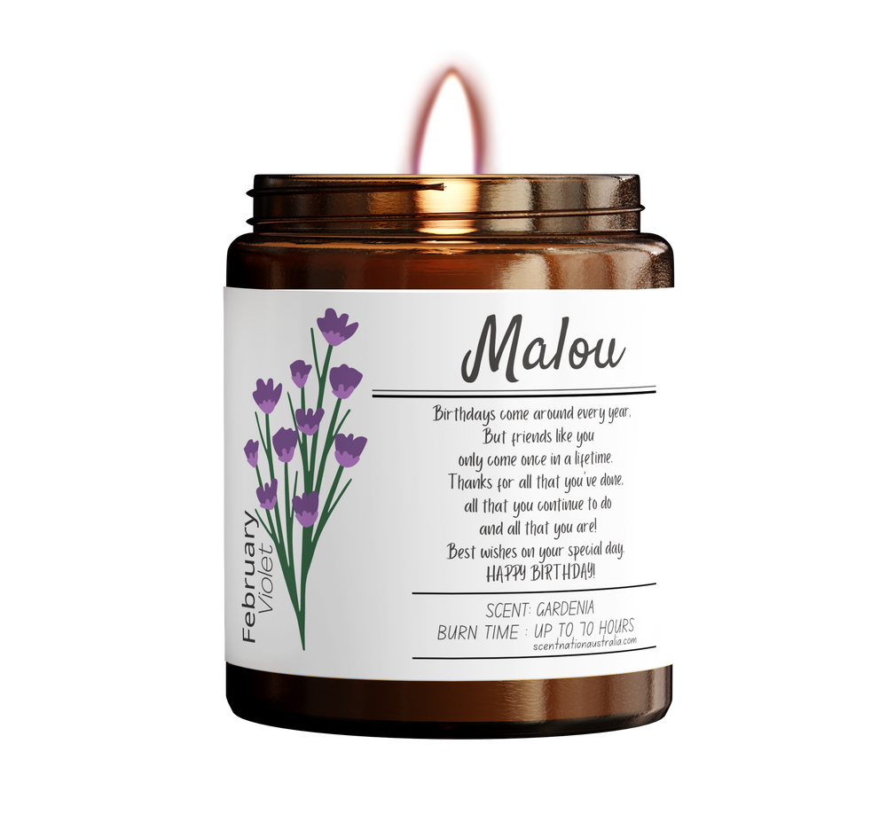 February birth month flower - Violet.
Unique birth month soy candle, combining vibrant colors and delightful fragrances.