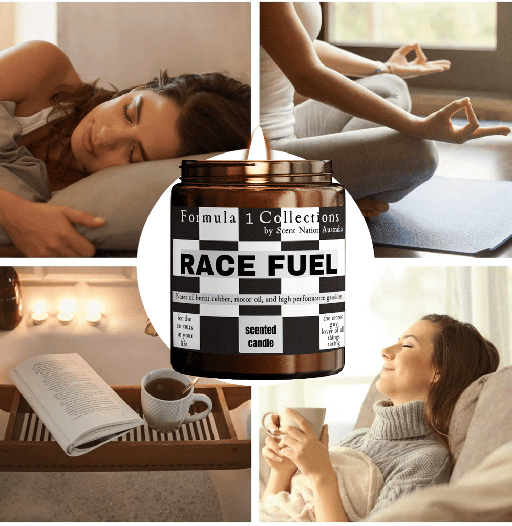 Unique Racing Fuel Petrol Candle, ideal for adding a touch of F1 flair to your home decor.