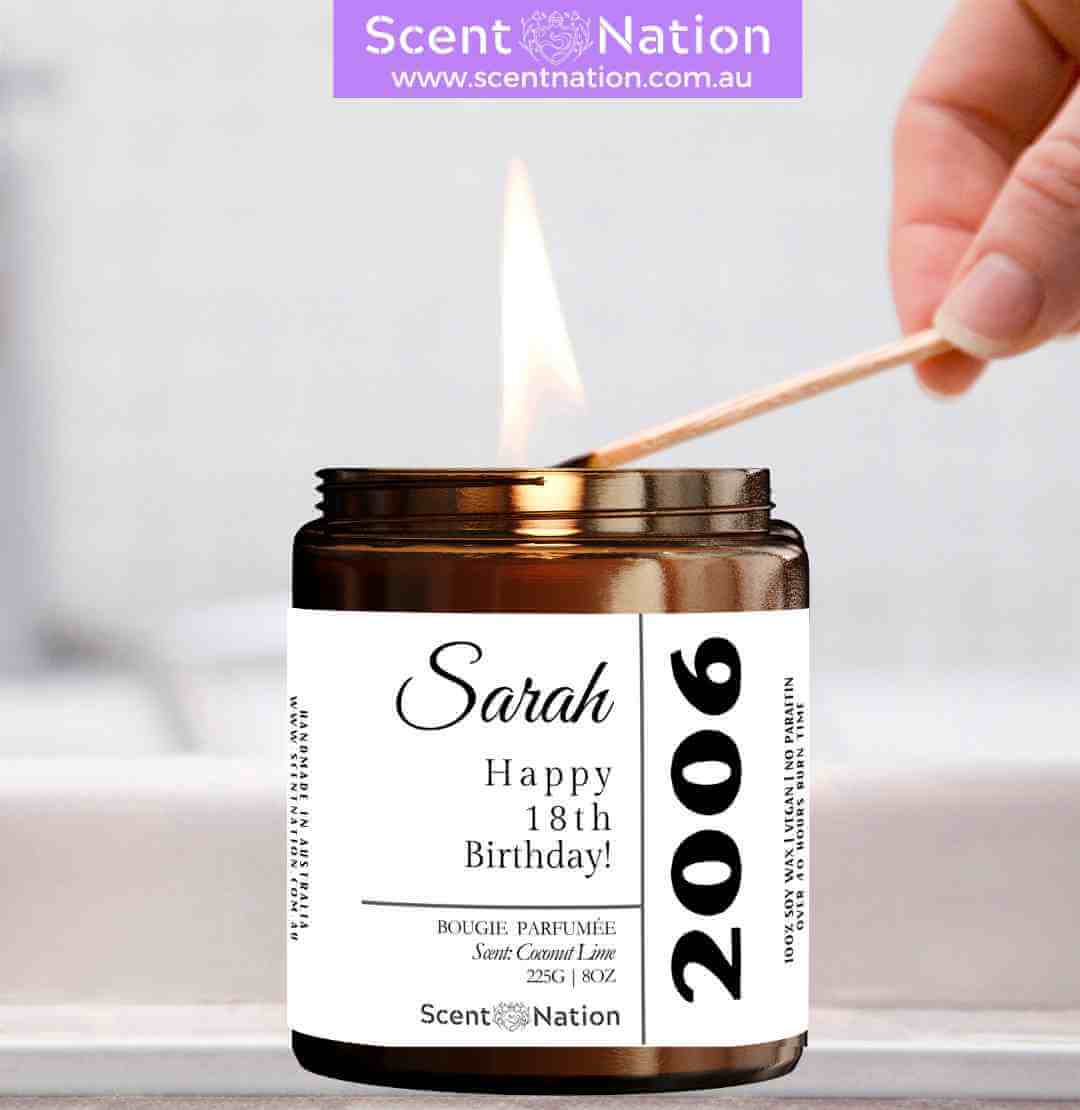 18th birthday gift ideas personalised candle Australia – sentimental gift for her