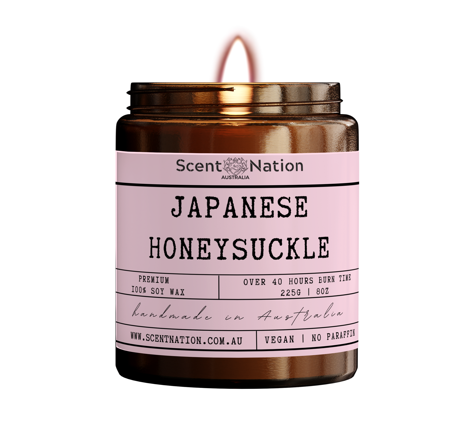 Honeysuckle Scented Candle by Scent Nation Australia with Japanese Honeysuckle fragrance, 100% soy wax, non toxic, phthalate free, paraben free, Australian made home scents