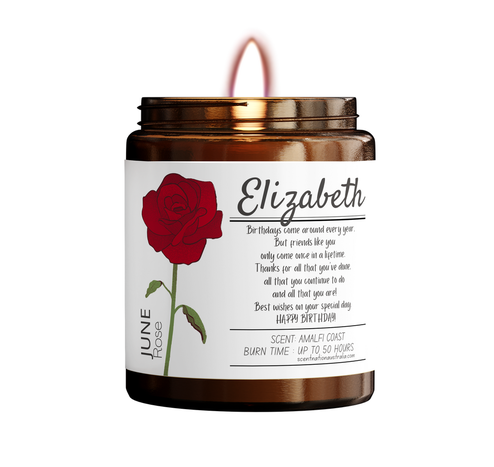 June birth month flower - ROSE
Elegant birth month soy candle, a thoughtful gift for friends and family celebrating their special day.