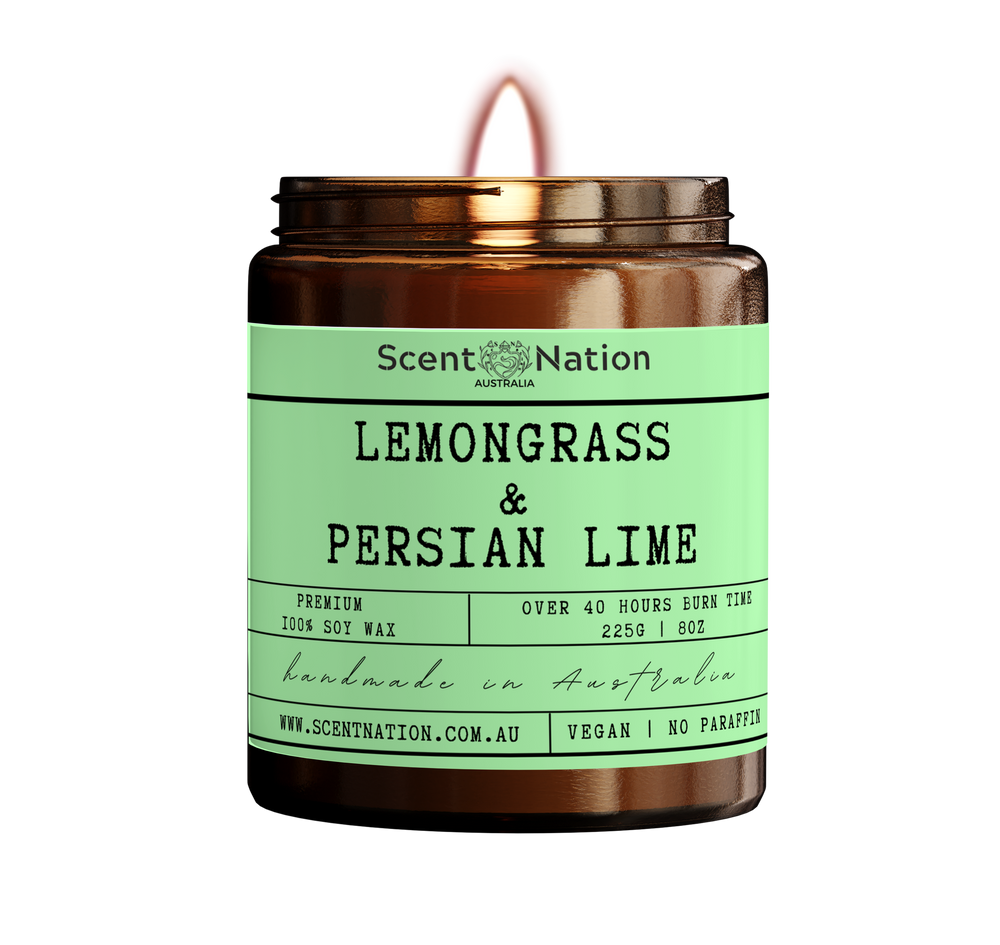 Scent Nation Australia Lemongrass and persian lime scented candle, 100% soy wax, non toxic, phthalate free, paraben free, Australian made home scents