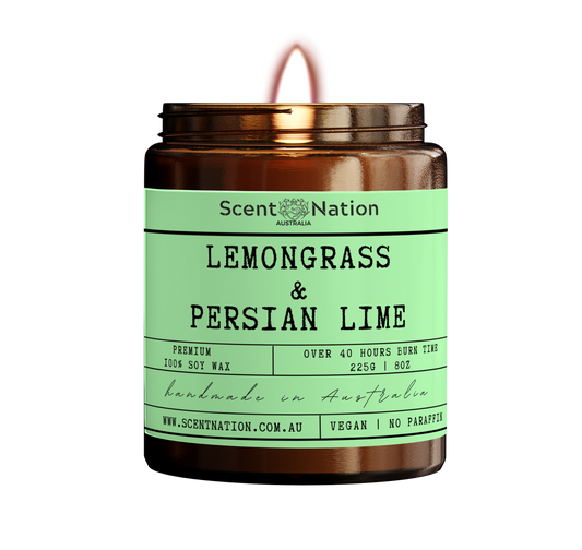 Scent Nation Australia Lemongrass and persian lime scented candle, 100% soy wax, non toxic, phthalate free, paraben free, Australian made home scents