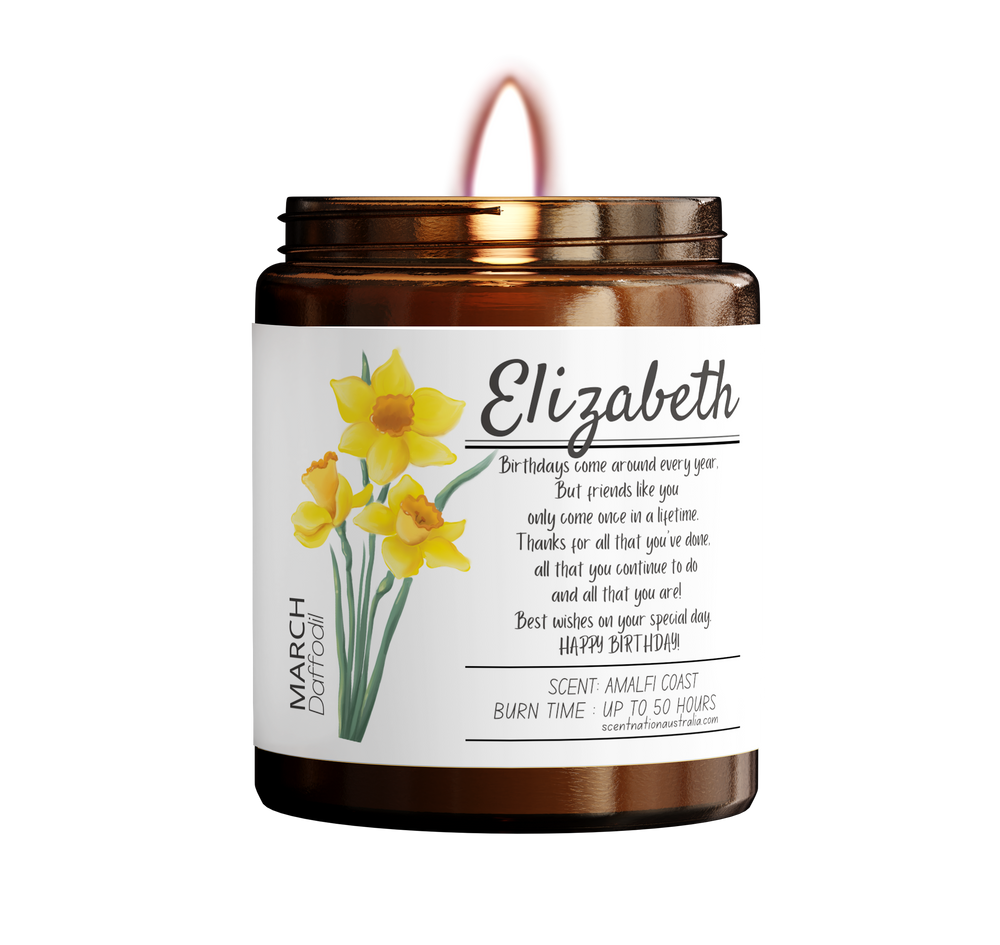 flower Birth Month March - Daffodill Personalized birth month soy candle, ideal for commemorating birthdays and personal milestones