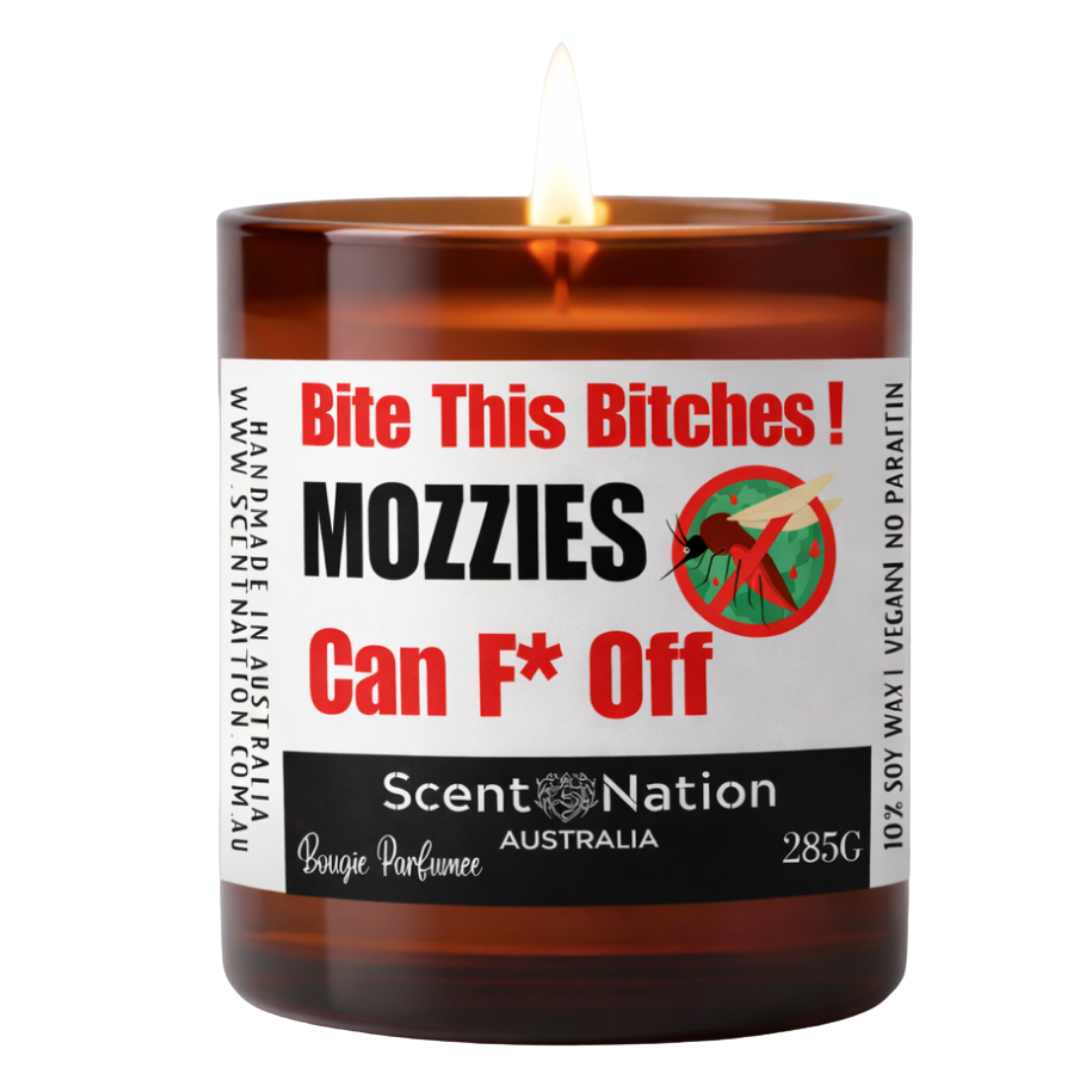 Natural mosquito repellent candle burning with visible flame - Best Mosquito non toxic soy wax candle Australia