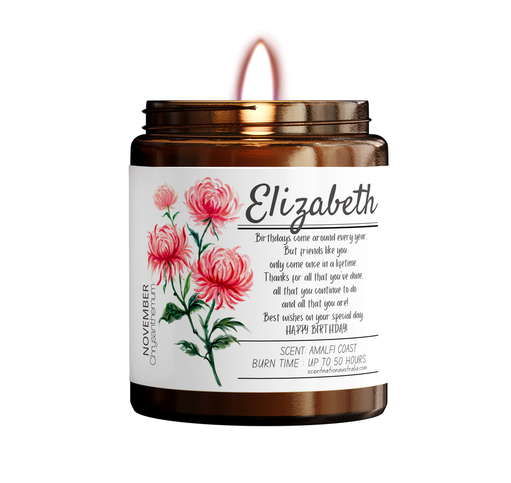 NOVEMBER FLOWER BIRTH MONTH - Chrysanthemum

Elegant birth month soy candle, a thoughtful gift for friends and family celebrating their special day