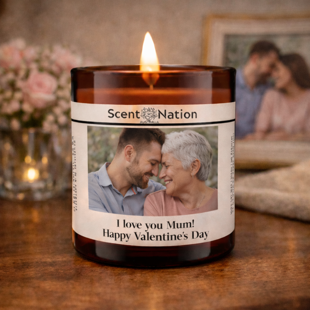 Personalised photo candle with mum and son photo and custom message for Valentine’s gift Scent Nation