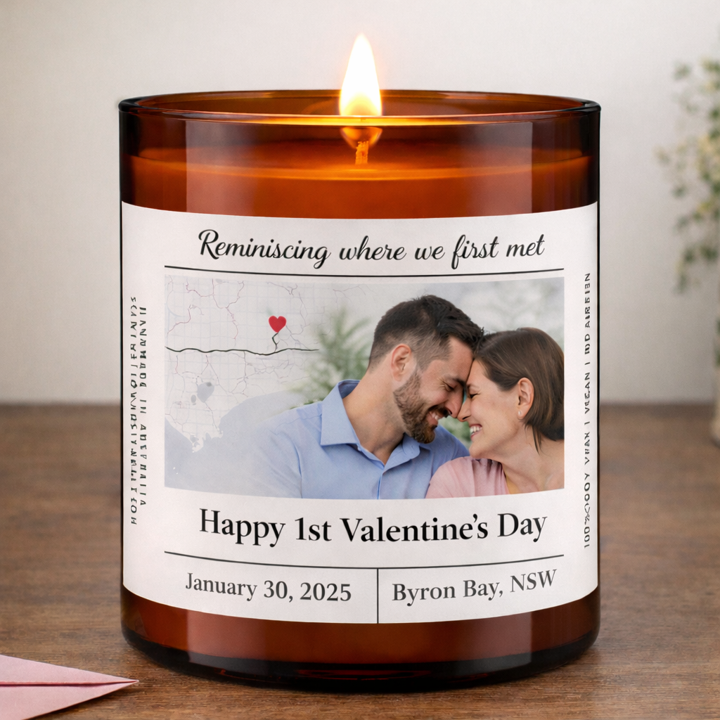 Personalised map Valentine’s candle gift for her with custom location, names and message – Scent Nation Australia