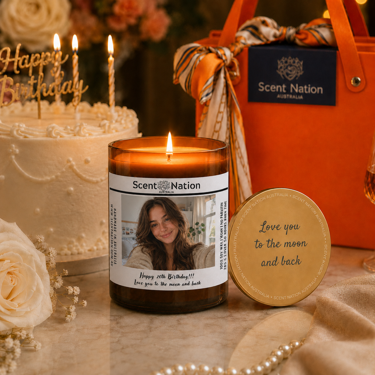 Happy 20th Birthday Photo Cand Gift - Scented Soy Candle Australia