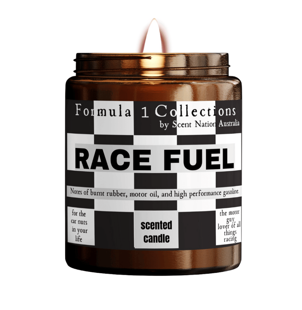 F1 Formula 1 merch Racing Fuel Petrol Candle, inspired by the excitement of motorsports.