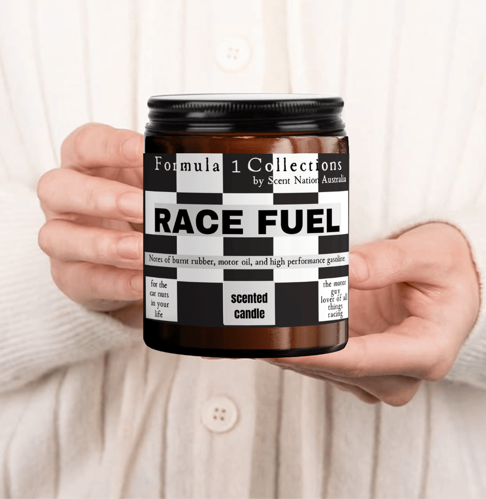 Racing Fuel Petrol Candle designed for fans of Formula 1, evoking the thrill of the racetrack