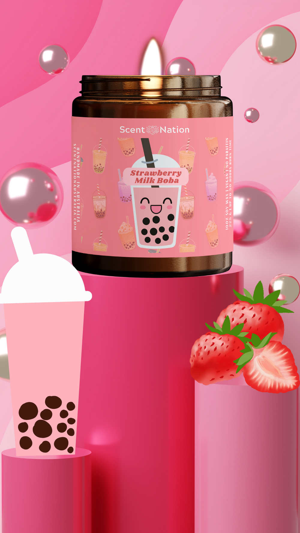 Scent Nation Australia Strawberry scented candle, 100% soy wax, non toxic, phthalate free, paraben free, Australian made home scents
