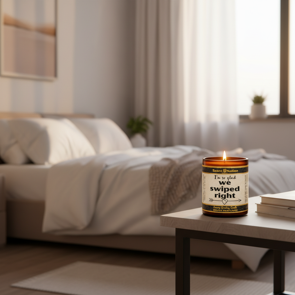 Scent Nation personalised scented candle for boyfriend girlfriend, non toxic soy candle Australia, dating app love story amber jar candle