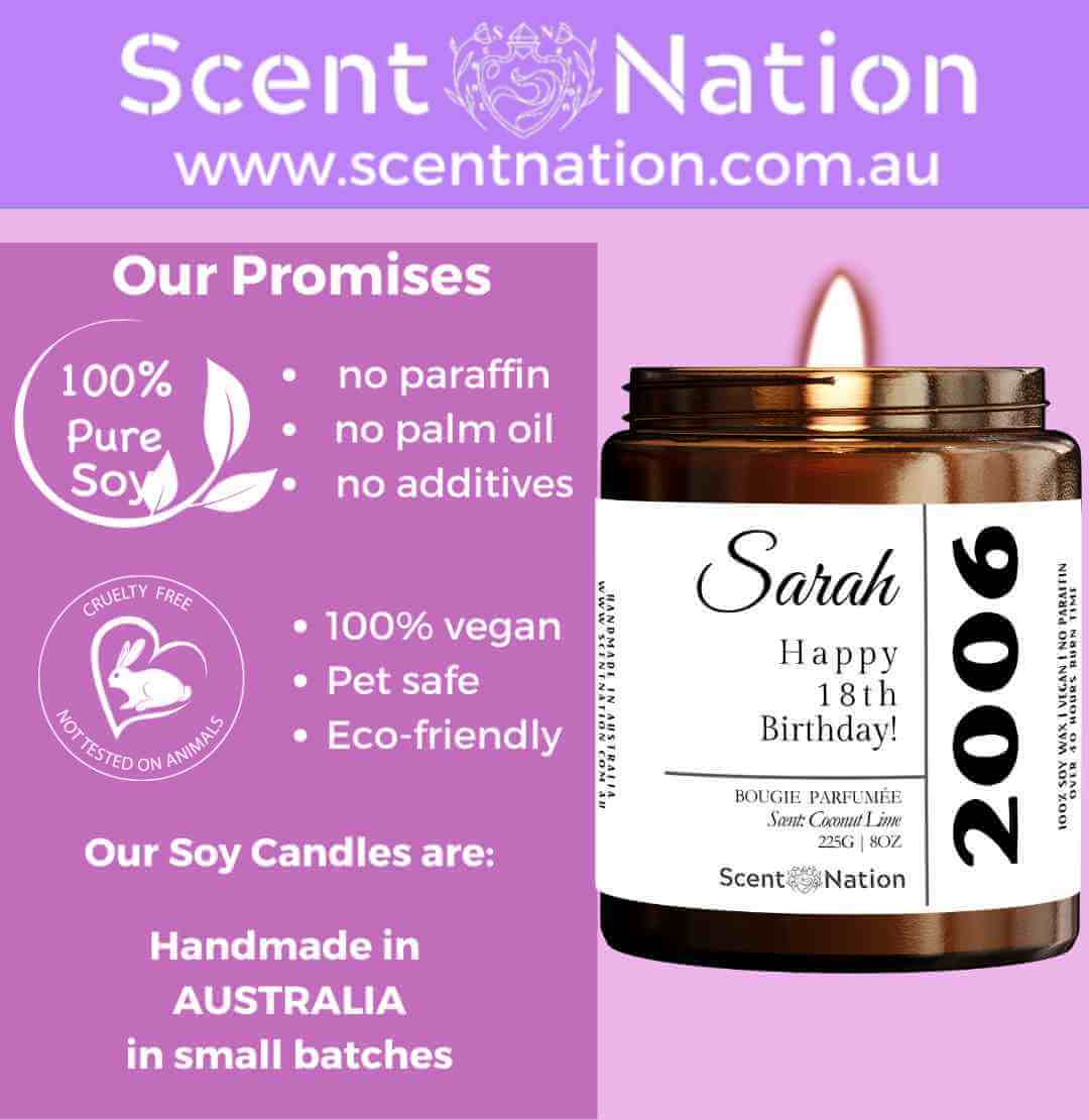 Sentimental gifts for 18-year-old daughter – personalised candle for Australian milestone birthday