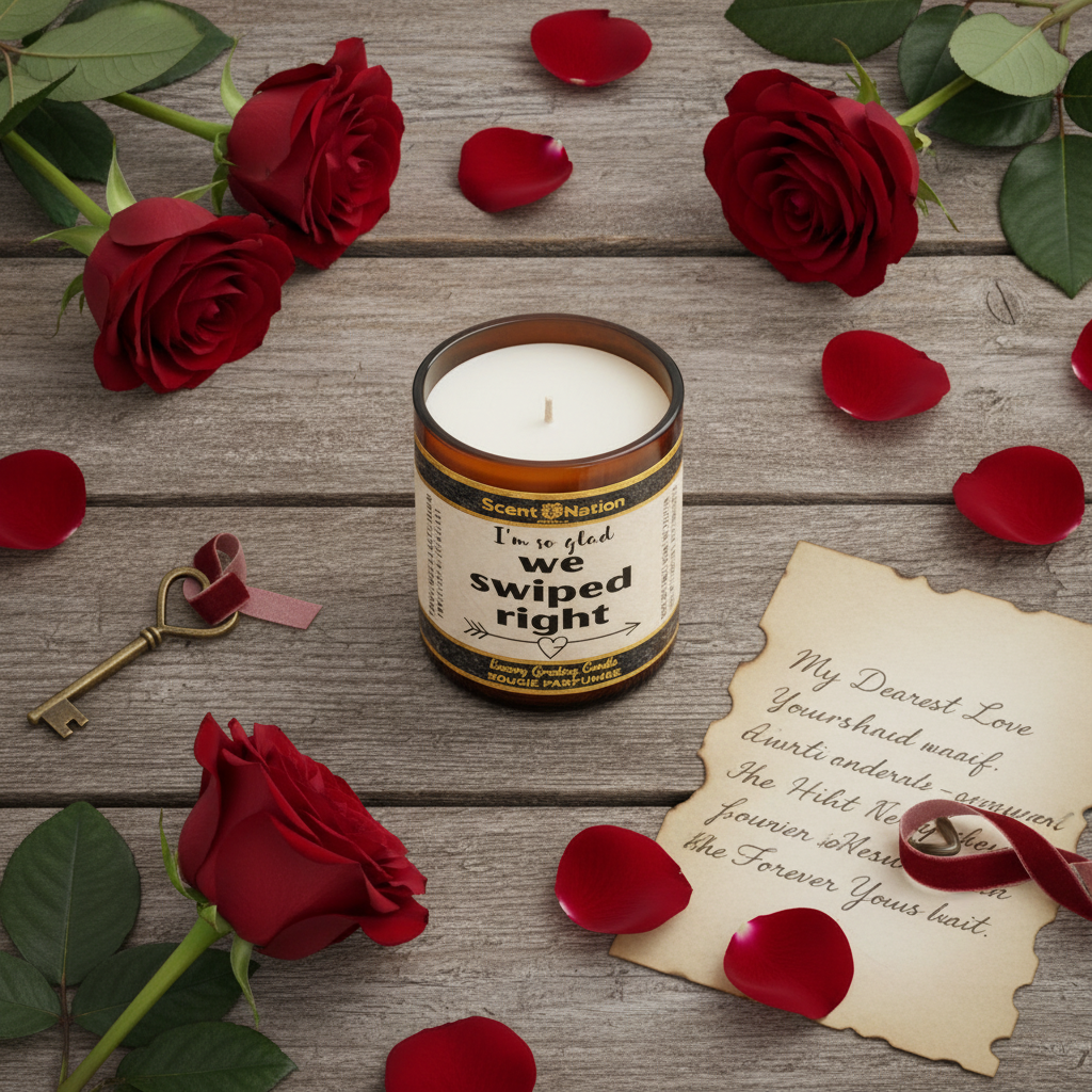 Scent Nation Valentines Day scented candle gift, non toxic soy candle Australia, romantic gift for him her amber jar with roses