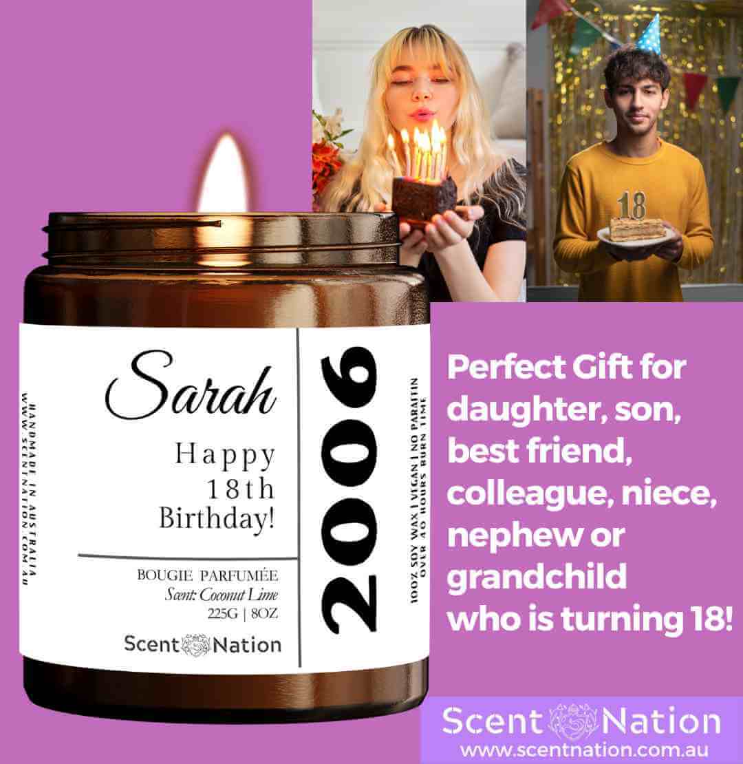 Unique 18th birthday gift ideas – personalised candle keepsake from Australia